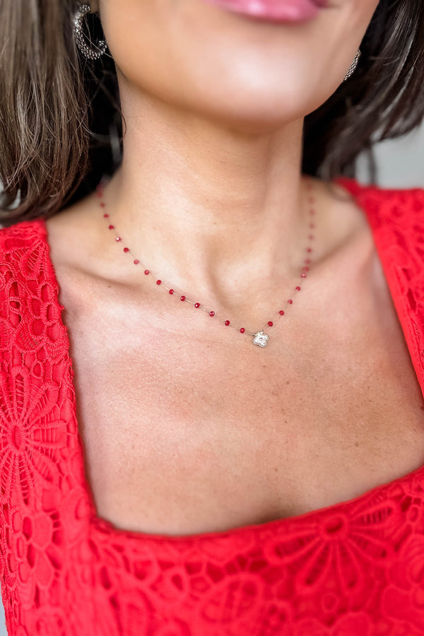 Gold Clover and Red Bead Necklace