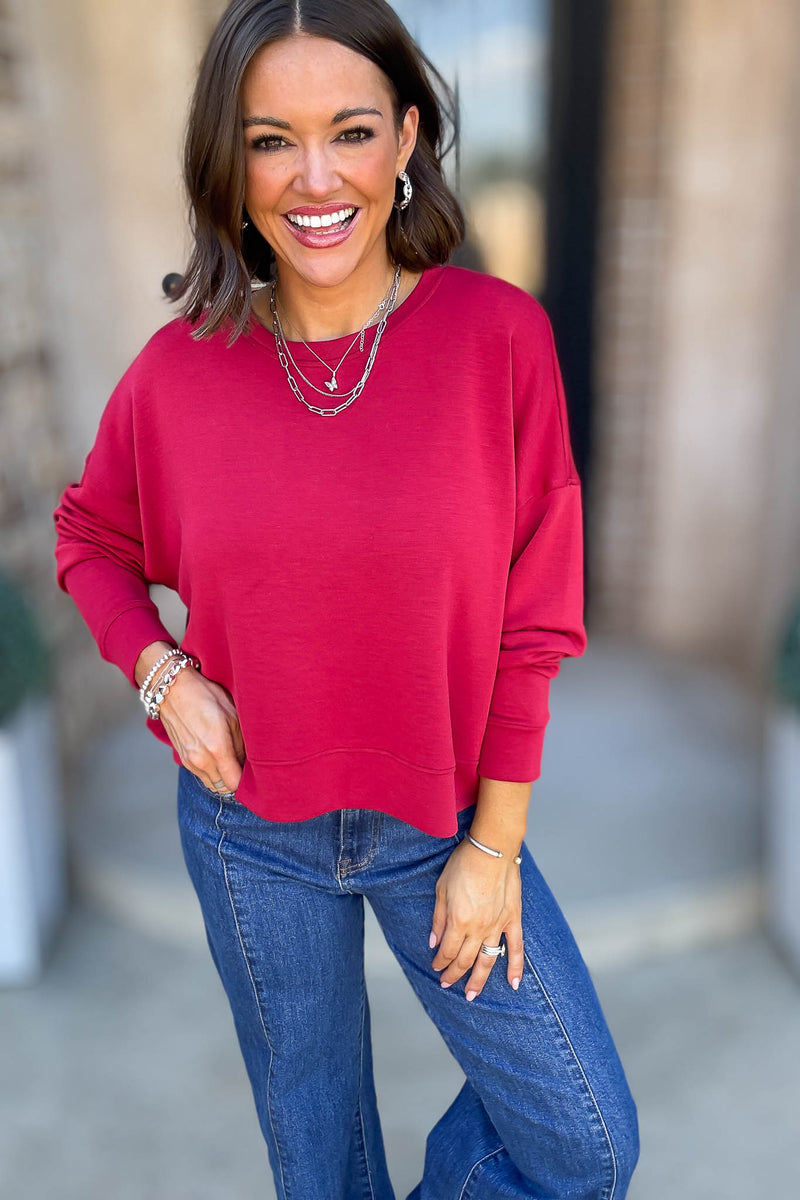 Mono B Garnet Red Laguna Dropped Shoulder Sweatshirt