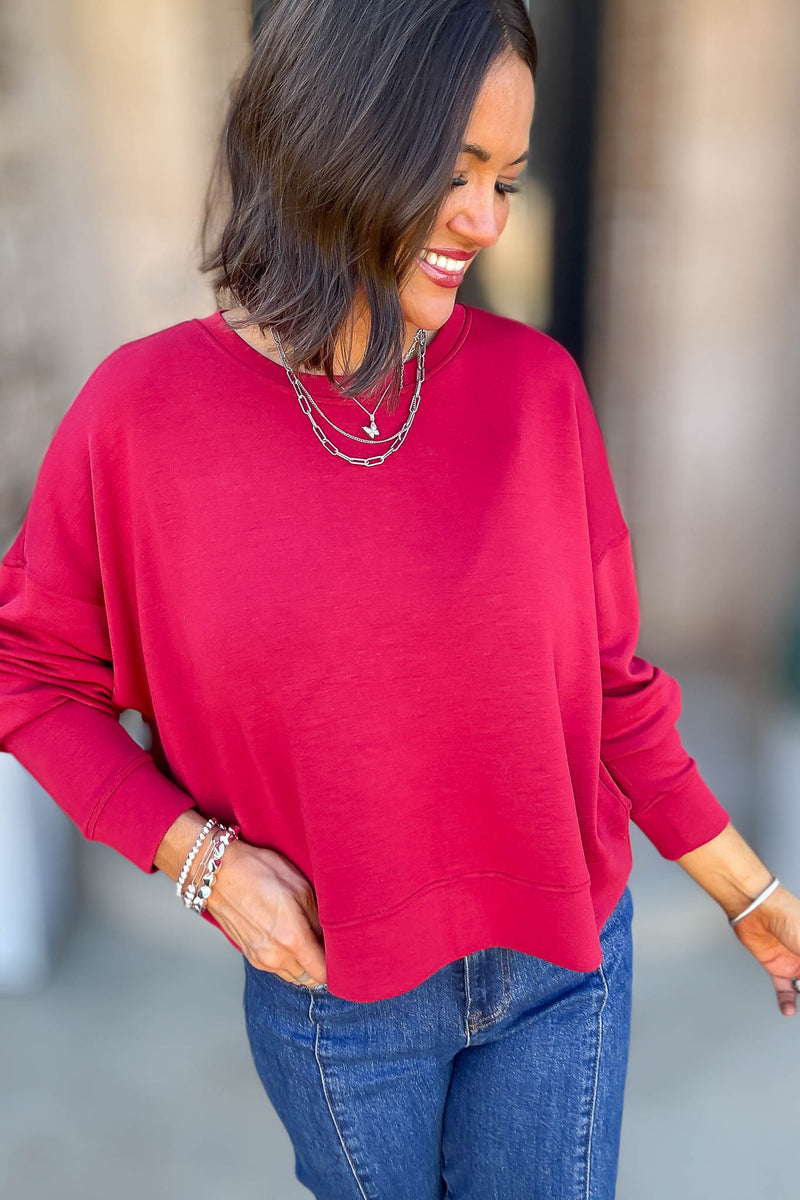Mono B Garnet Red Laguna Dropped Shoulder Sweatshirt