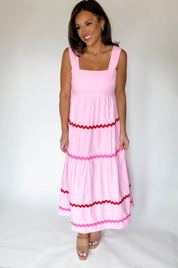 Square Neck Smock Front Pockets Tiered Maxi Dress