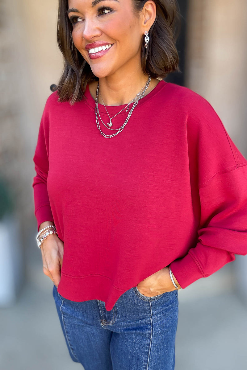Mono B Garnet Red Laguna Dropped Shoulder Sweatshirt