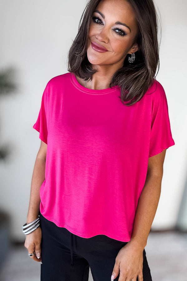Cropped Hot Pink Round Neck Tee