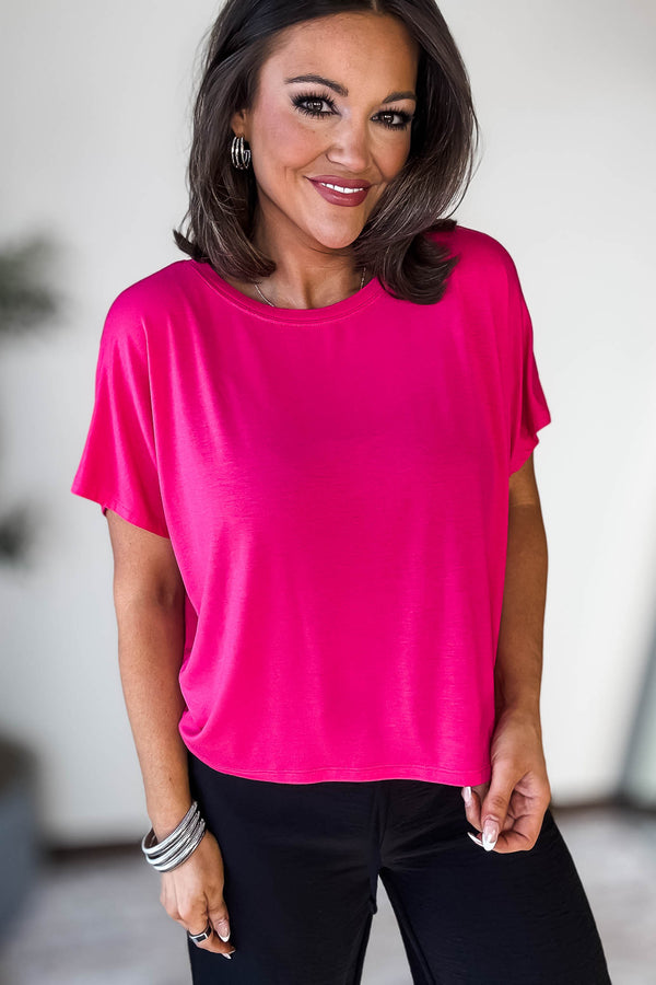 Cropped Hot Pink Round Neck Tee