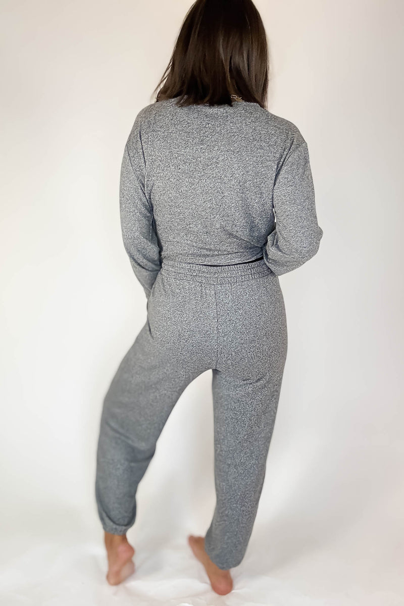 Soft Black Melange Hacci Long Slv Top & Joggers Set