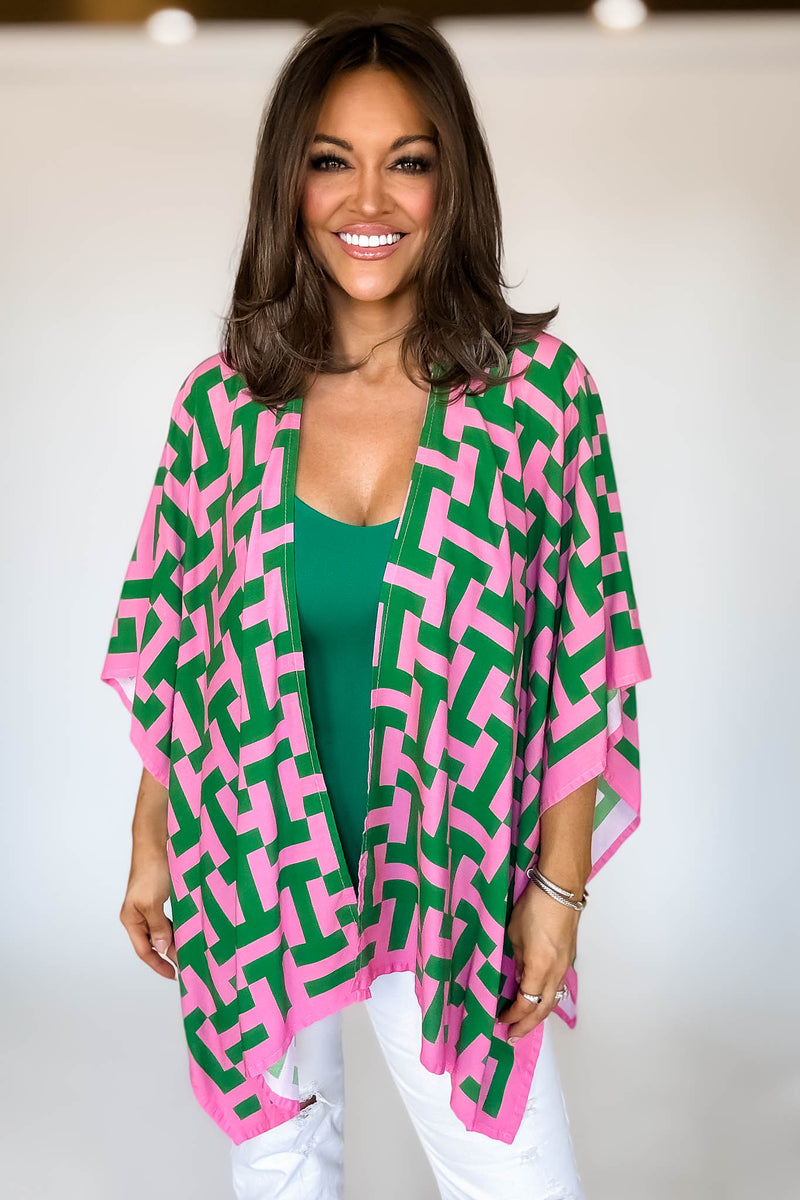 Geometric Print Ruana Poncho