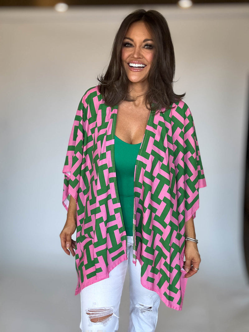 Geometric Print Ruana Poncho