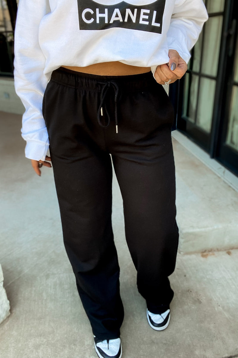 Walk On By Black Fleece Pants