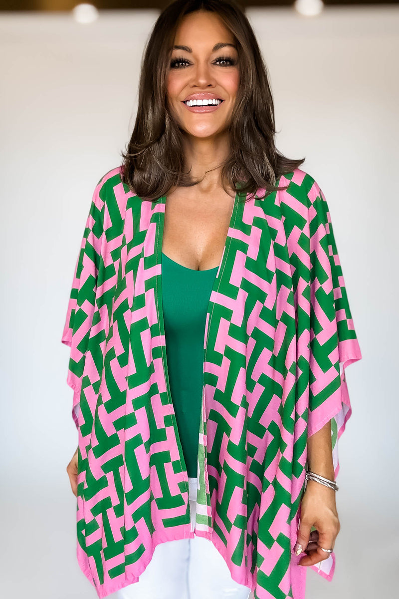 Geometric Print Ruana Poncho