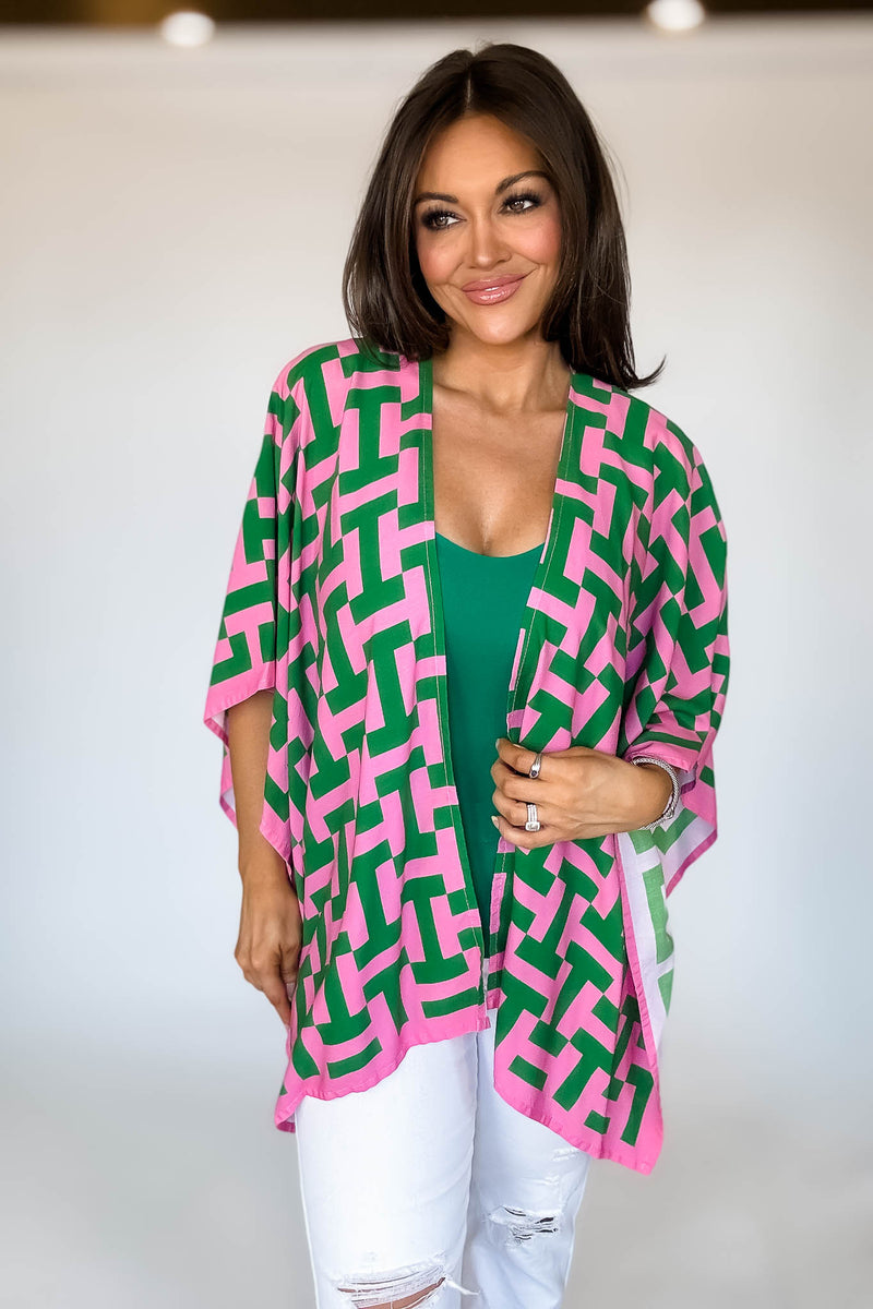 Geometric Print Ruana Poncho