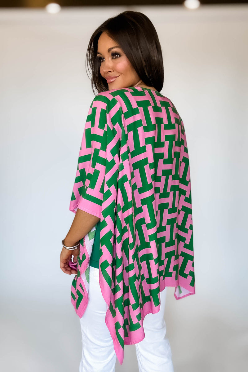 Geometric Print Ruana Poncho