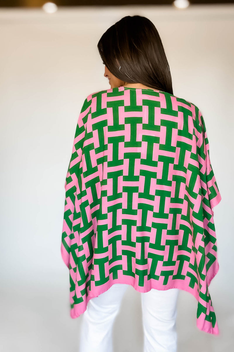 Geometric Print Ruana Poncho