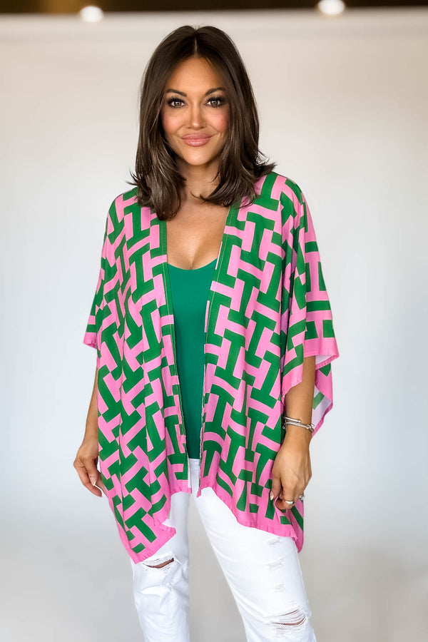 Geometric Print Ruana Poncho
