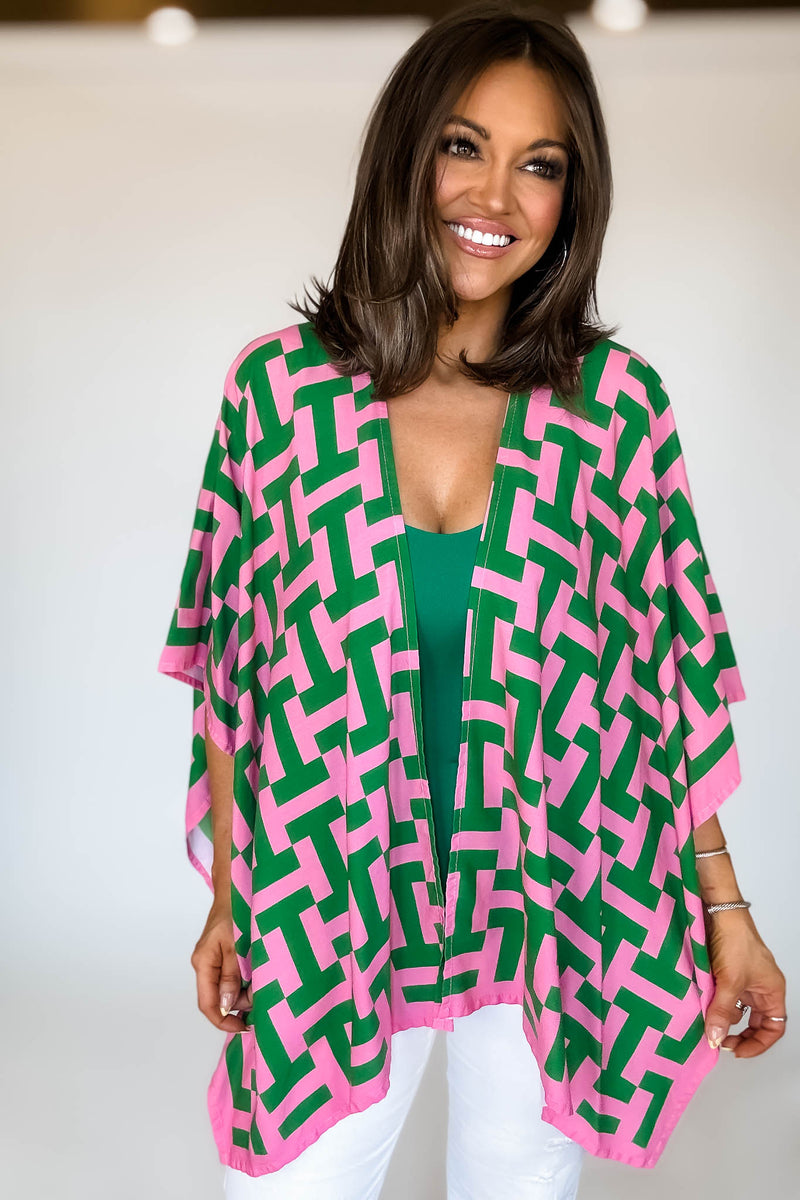 Geometric Print Ruana Poncho