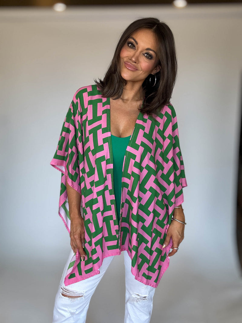 Geometric Print Ruana Poncho