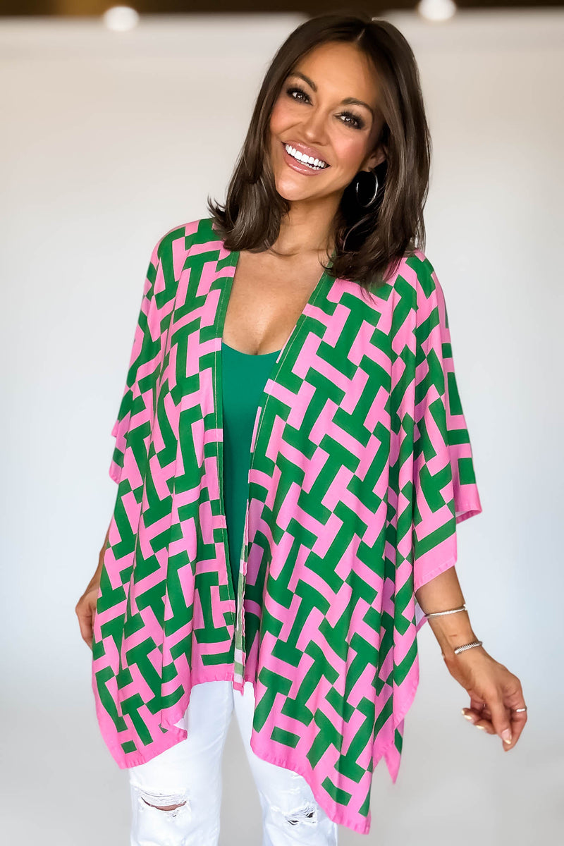 Geometric Print Ruana Poncho