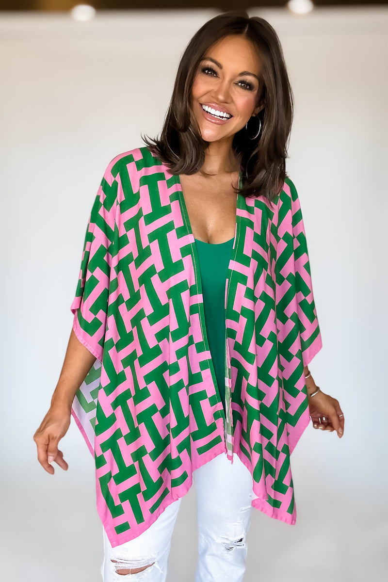 Geometric Print Ruana Poncho