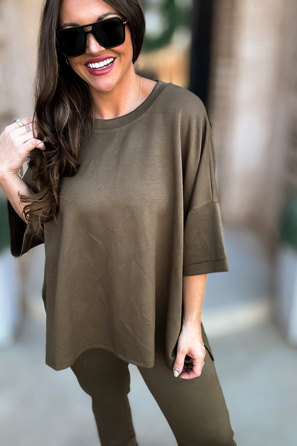 Olive Brown Luxeknit Oversized Top