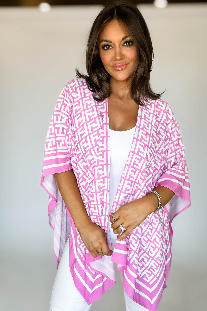 Geometric Pattern Pink Print Ruana Poncho