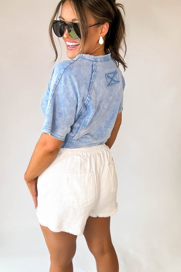 Flattering White Drawstring Denim Shorts