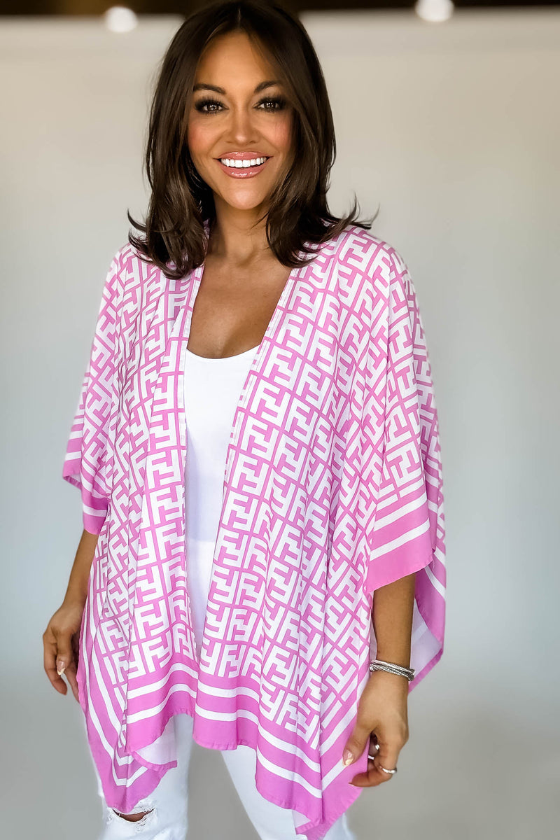 Geometric Pattern Pink Print Ruana Poncho