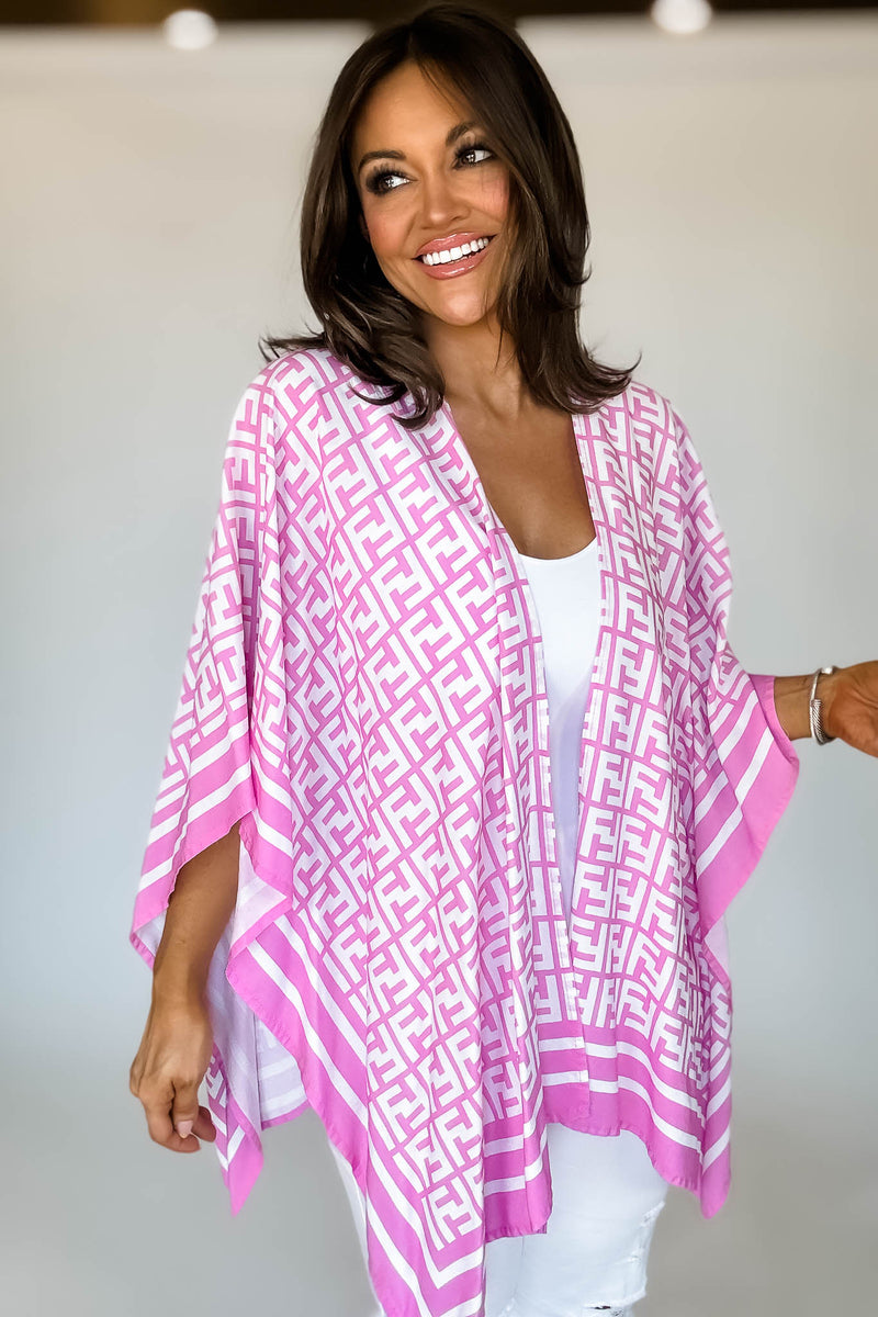 Geometric Pattern Pink Print Ruana Poncho