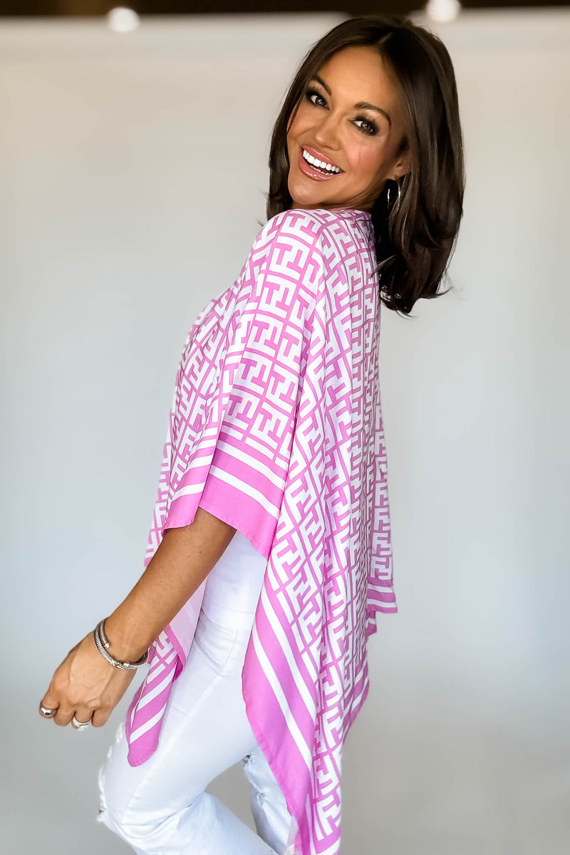 Geometric Pattern Pink Print Ruana Poncho