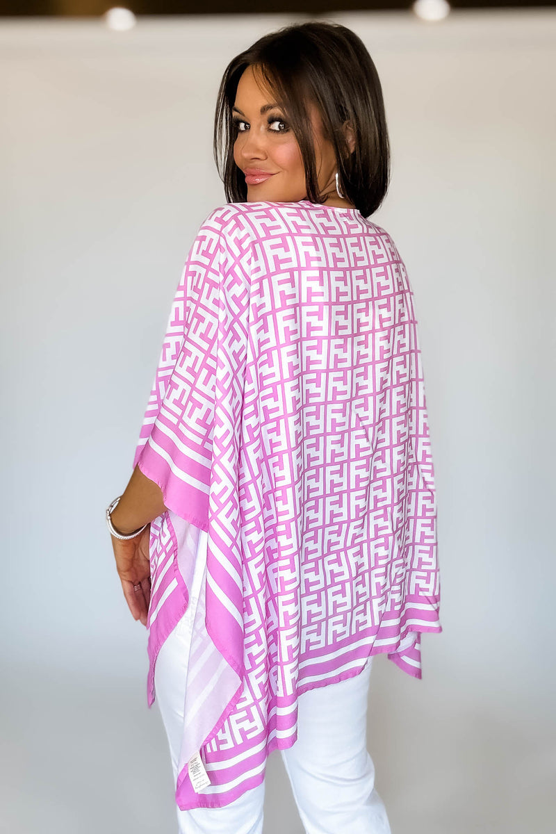 Geometric Pattern Pink Print Ruana Poncho