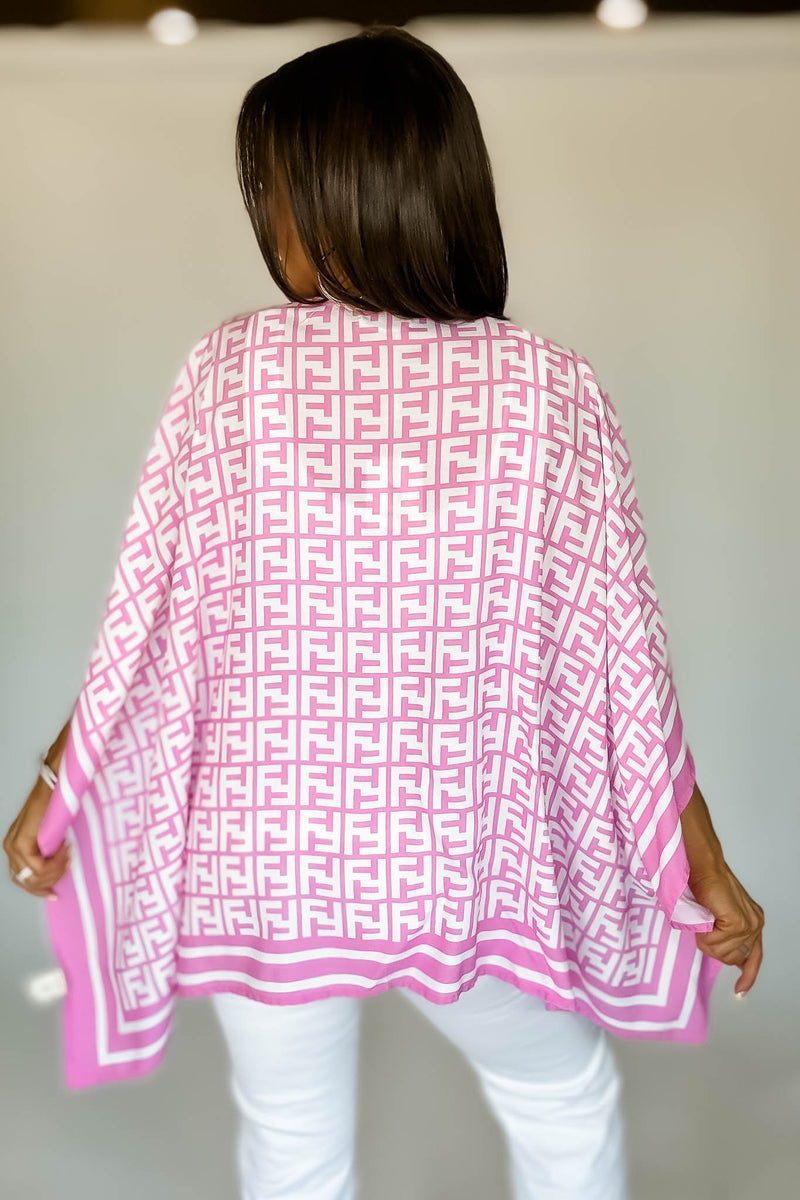 Geometric Pattern Pink Print Ruana Poncho
