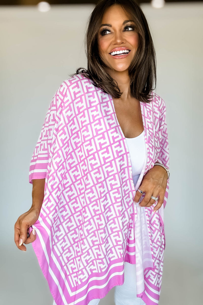 Geometric Pattern Pink Print Ruana Poncho