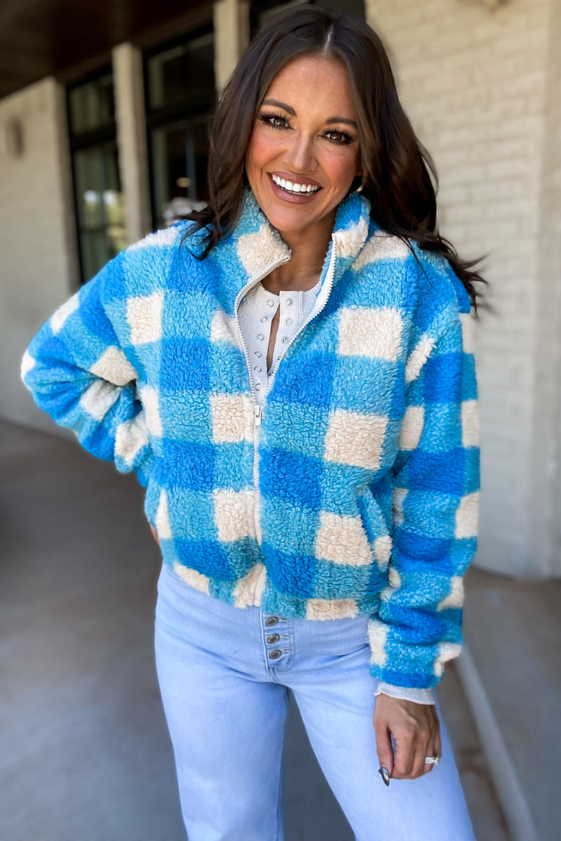 Enjoy Your Stay Blue Fleece Jacket