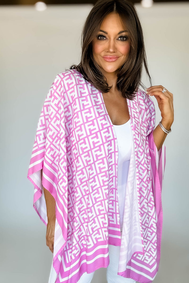 Geometric Pattern Pink Print Ruana Poncho