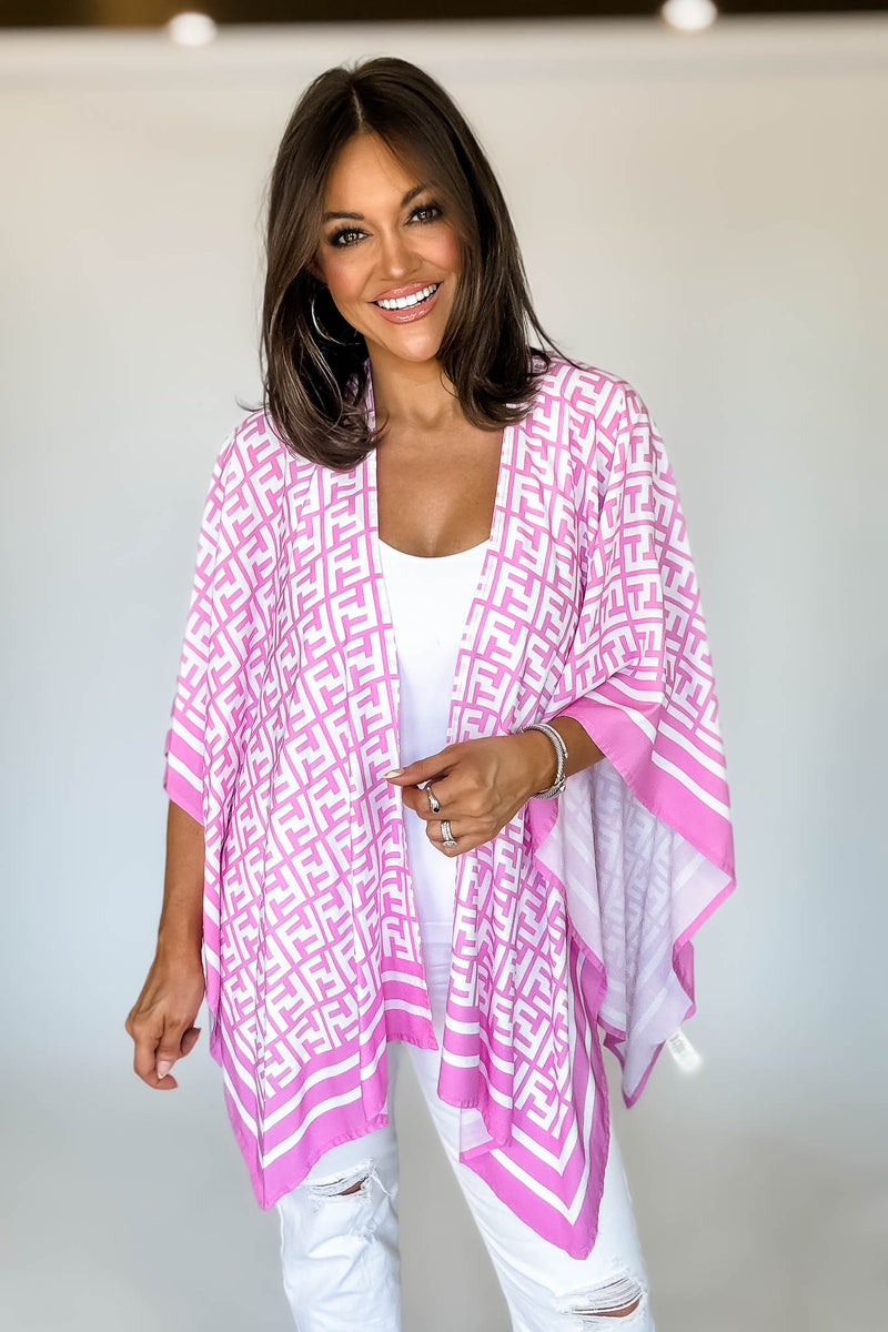 Geometric Pattern Pink Print Ruana Poncho