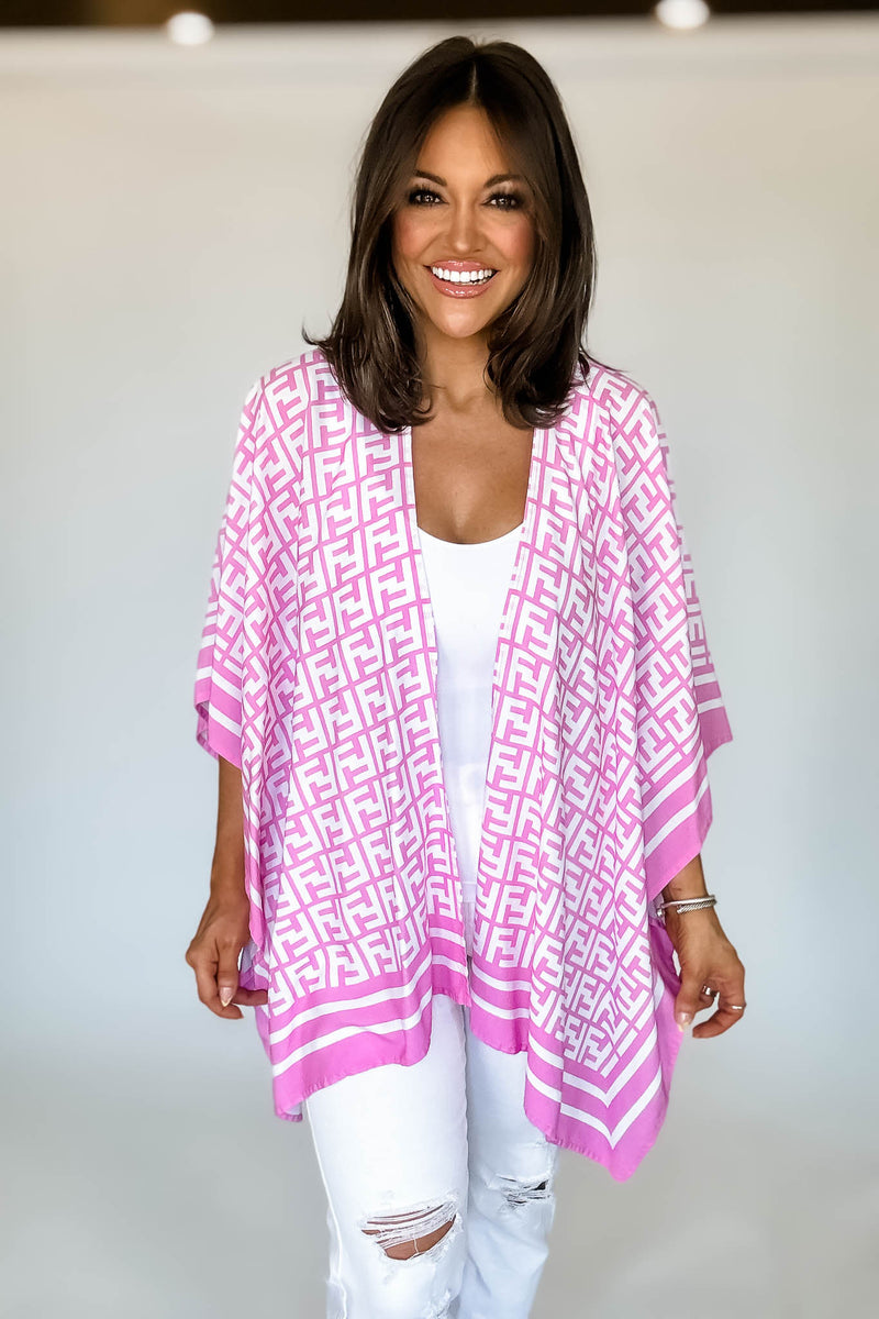 Geometric Pattern Pink Print Ruana Poncho