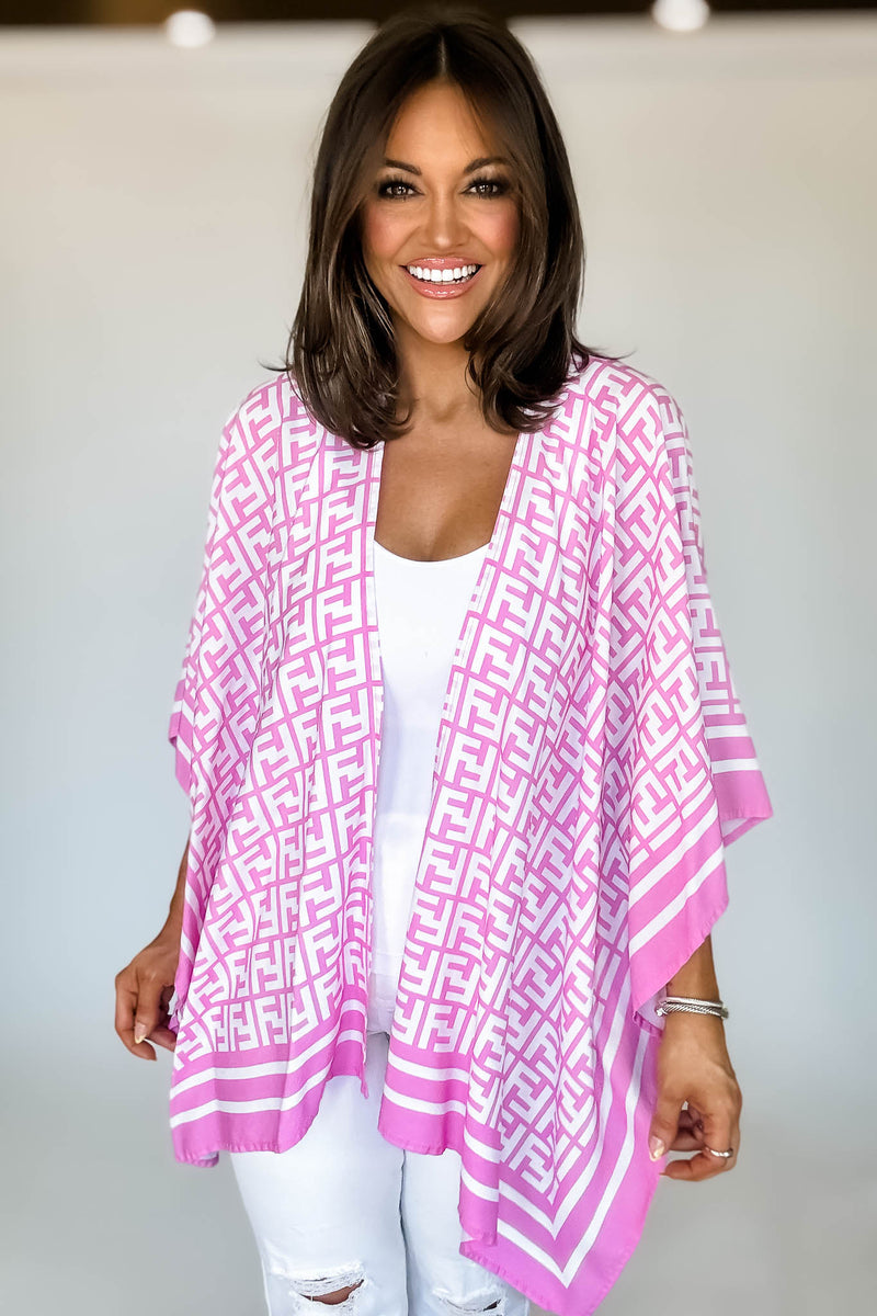Geometric Pattern Pink Print Ruana Poncho