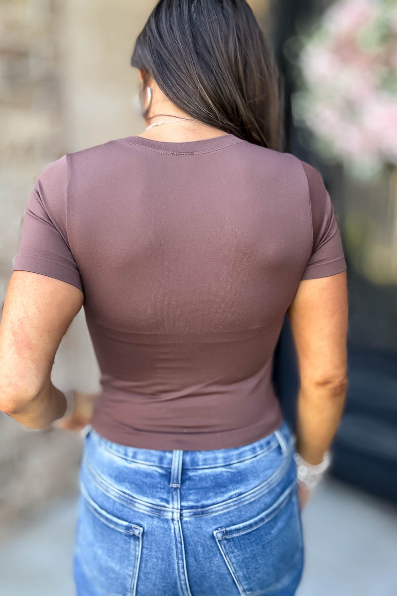 Best Deal Espresso Ultra-stretch Seamless Crew-neck Crop Top