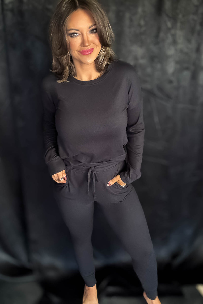 Brushed Hacci Black Lounge Joggers