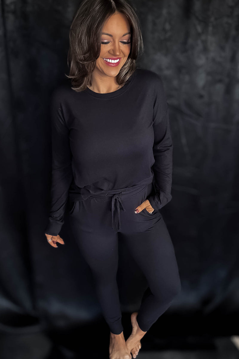 Brushed Hacci Black Lounge Joggers