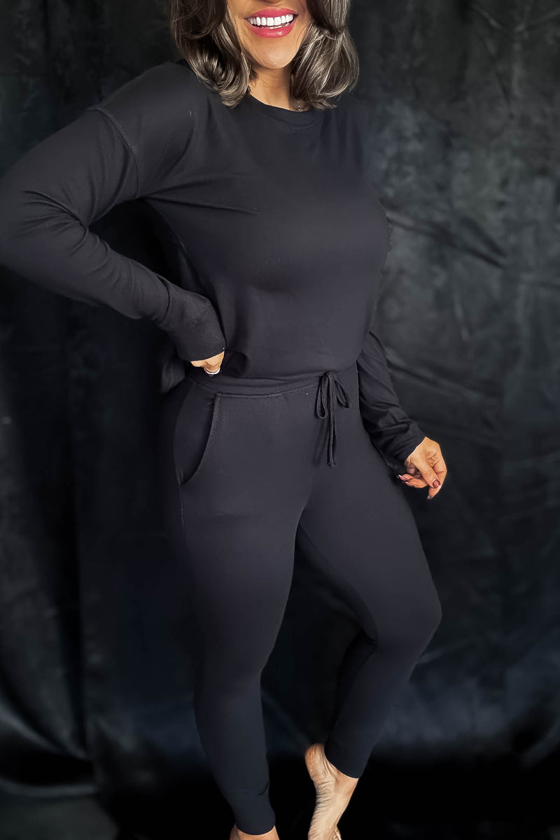 Brushed Hacci Black Lounge Joggers