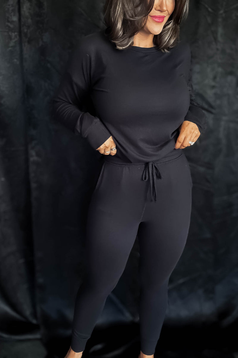 Brushed Hacci Black Lounge Joggers