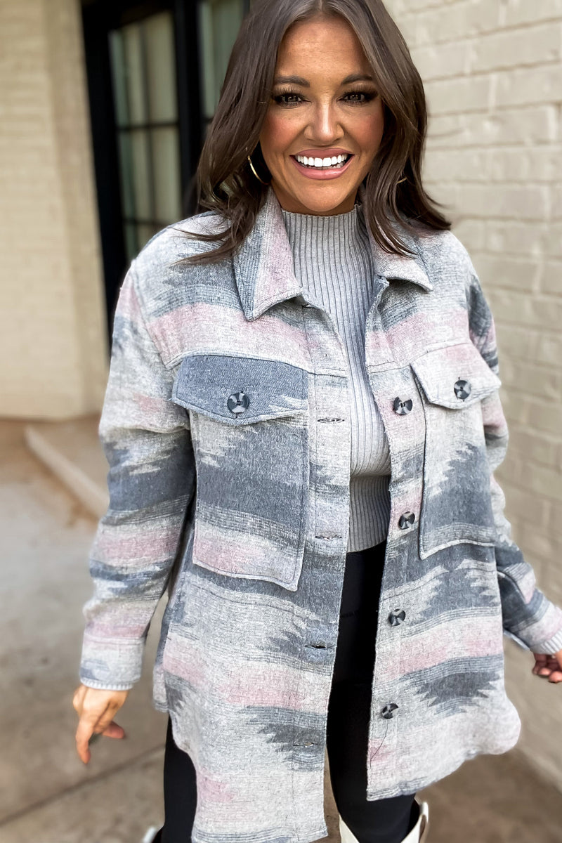 Make Me Believe Southwestern Pink And Gray Shacket