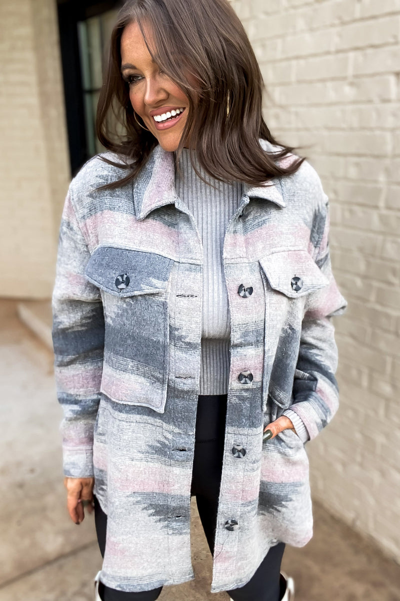 Make Me Believe Southwestern Pink And Gray Shacket