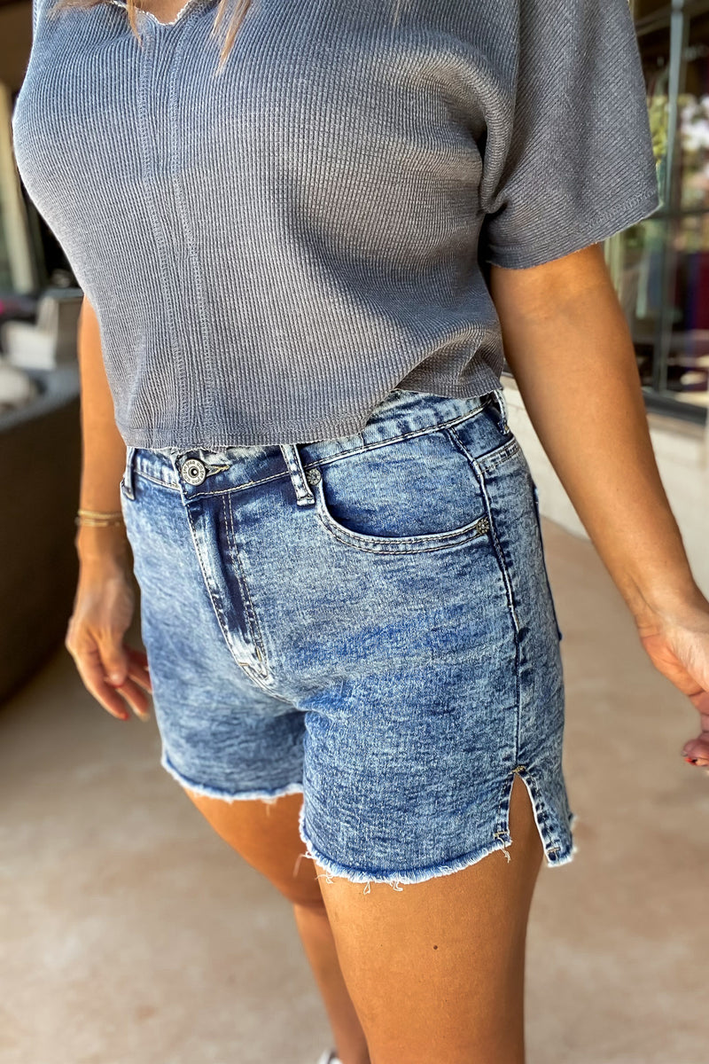 Time To Go Medium Wash Denim Shorts