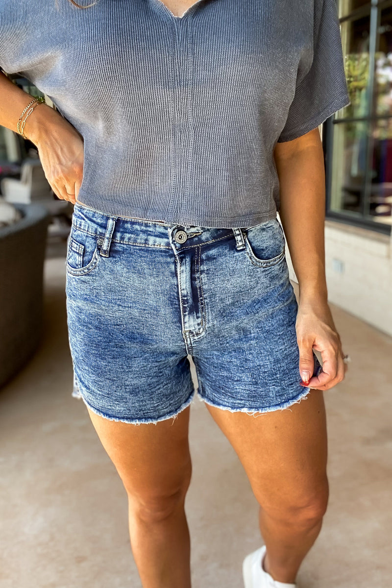 Time To Go Medium Wash Denim Shorts