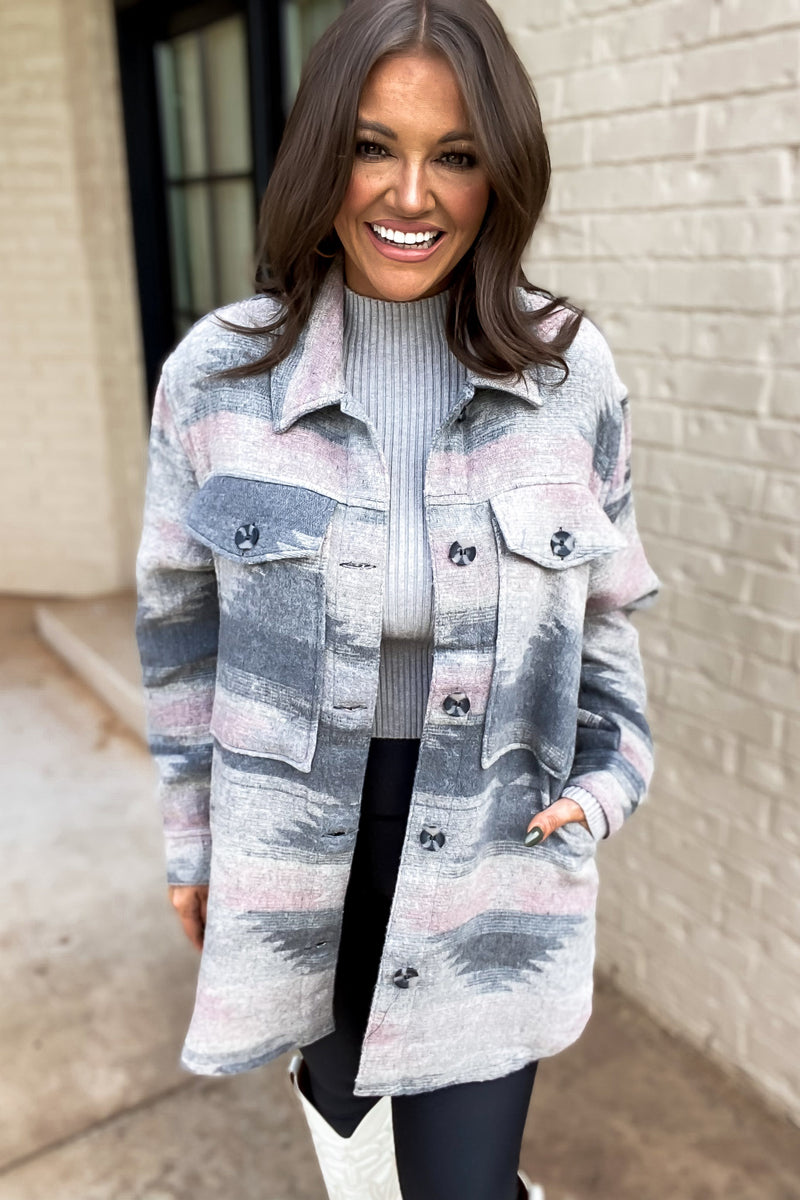 Make Me Believe Southwestern Pink And Gray Shacket