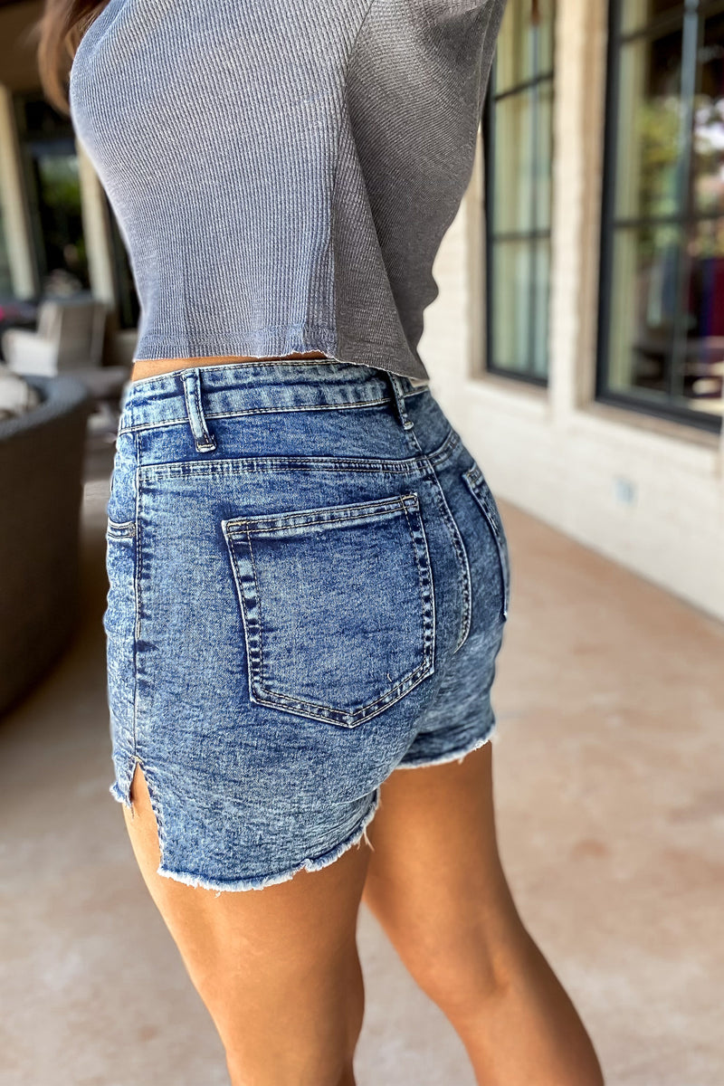 Time To Go Medium Wash Denim Shorts