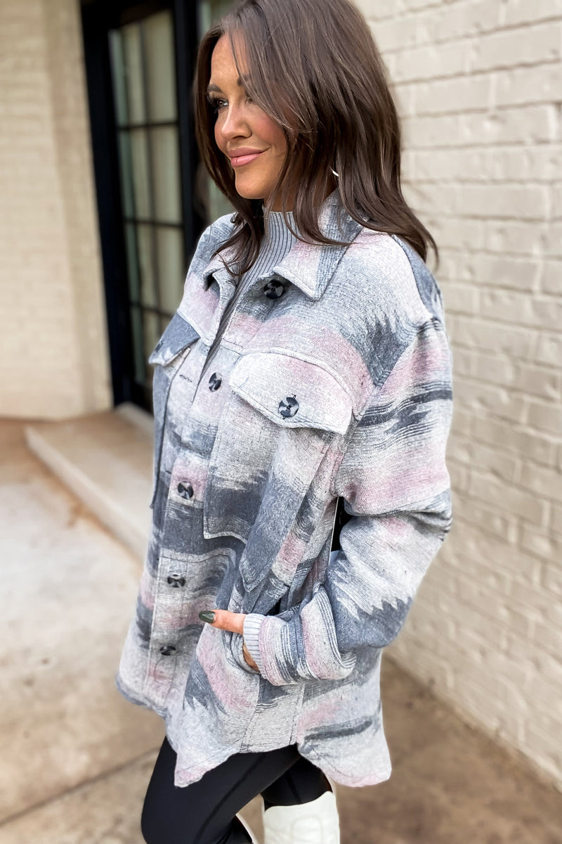 Make Me Believe Southwestern Pink And Gray Shacket