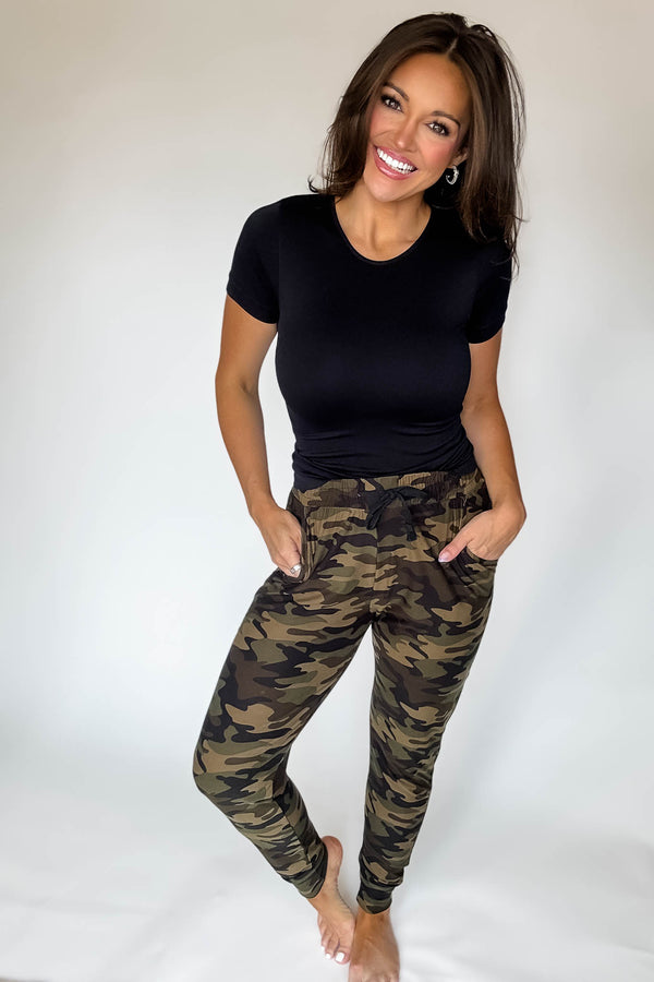 Camo Brushed Jogger Pants With Pocket