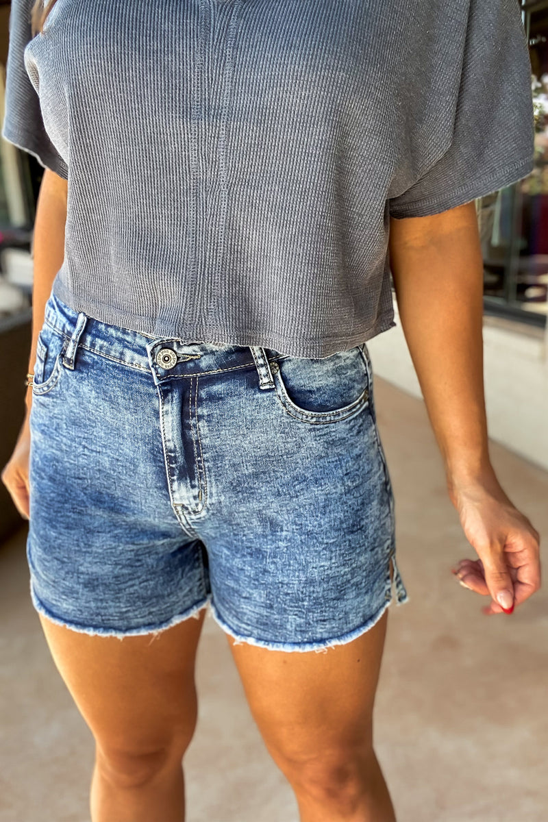 Time To Go Medium Wash Denim Shorts