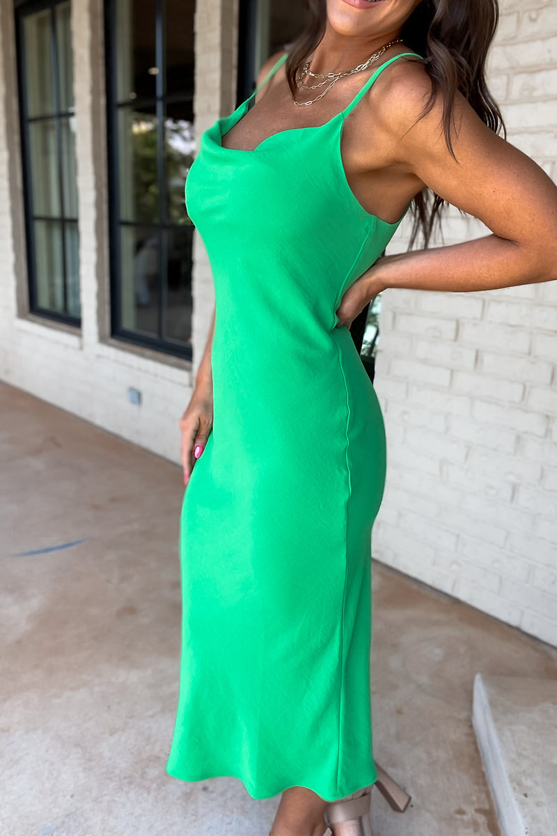 Into The Night Green Cowl Neck Dress