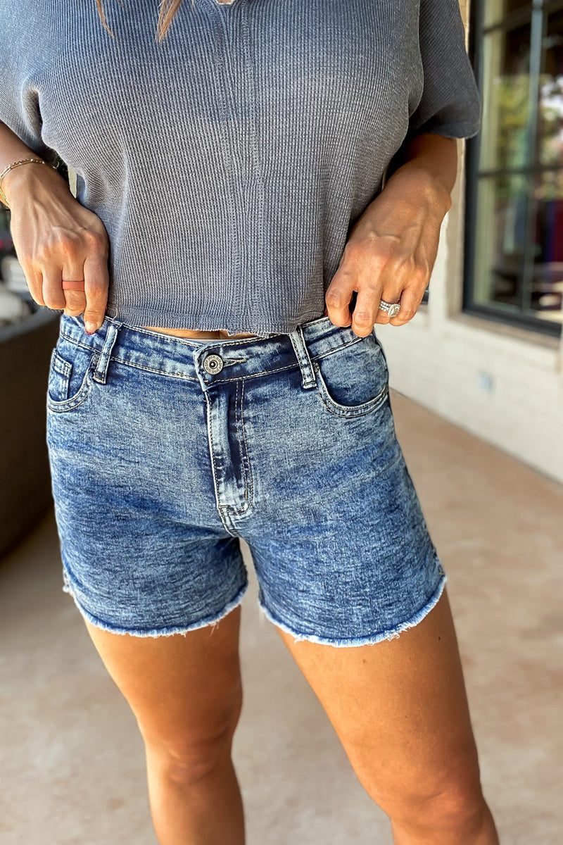 Time To Go Medium Wash Denim Shorts